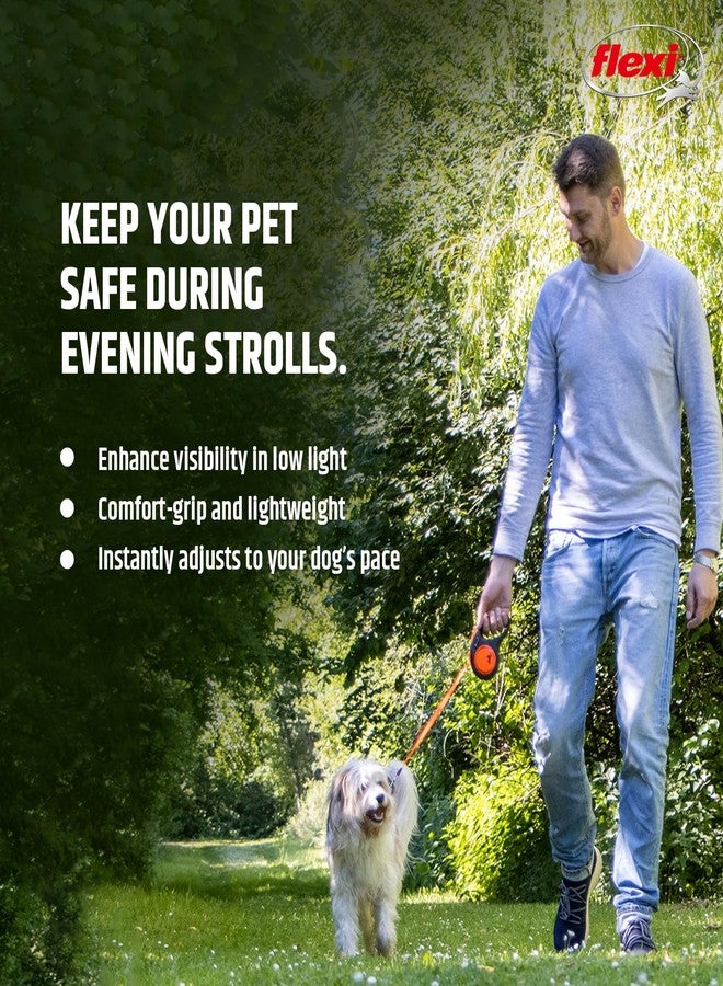 فلكسي طوق كلاب مرن قابل للسحب، طوق جديد بشريط نيون، مقبض مانع للانزلاق، نظام فرامل بيد واحدة، 5 أمتار/16 قدمًا، يتحمل وزنًا يصل إلى 25 كجم، مناسب للكلاب متوسطة الحجم، برتقالي - Image 5